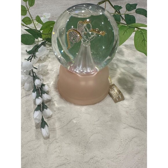 Angel Musical Snow Globe By Roman Inc. With Gold Accents & Pink Base with Box - Picture 3 of 7
